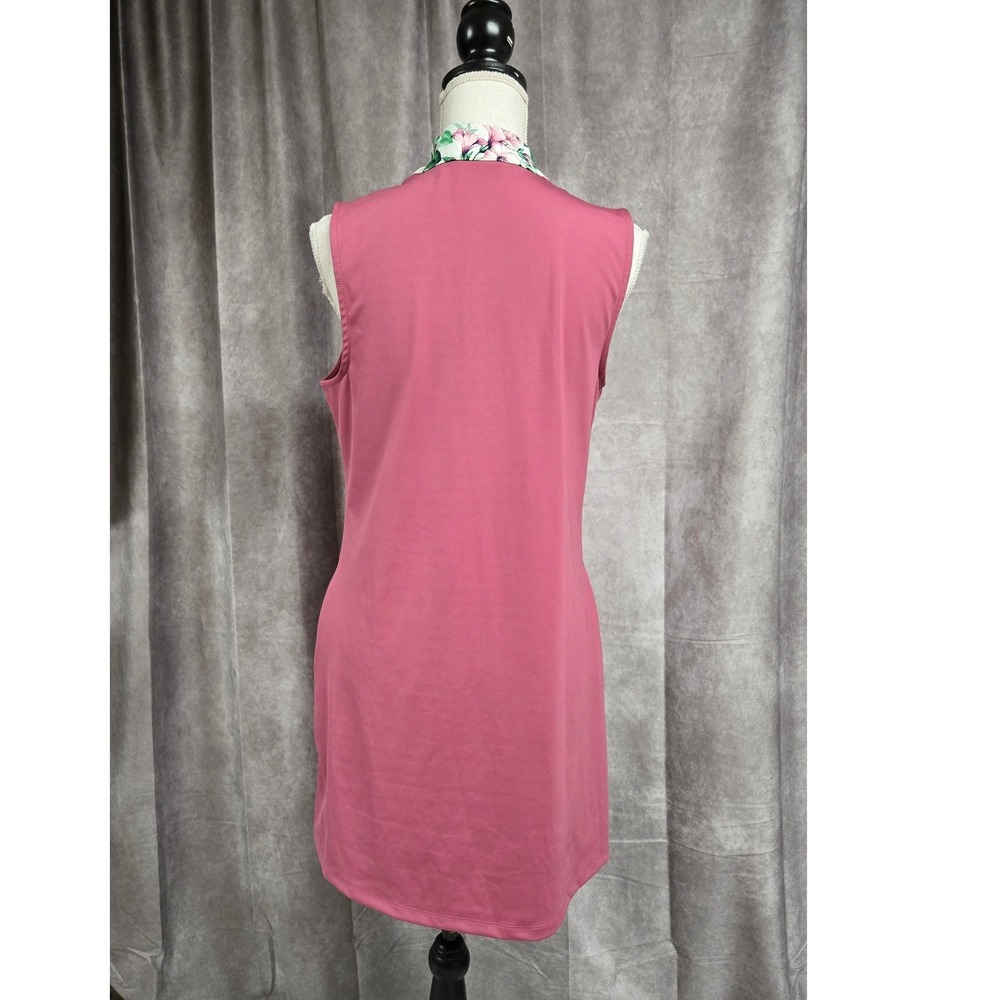Tommy Bahama Golf Sleeveless Quarter Zip Floral Collar Dress Pink Women's Size L - Picture 2 of 8